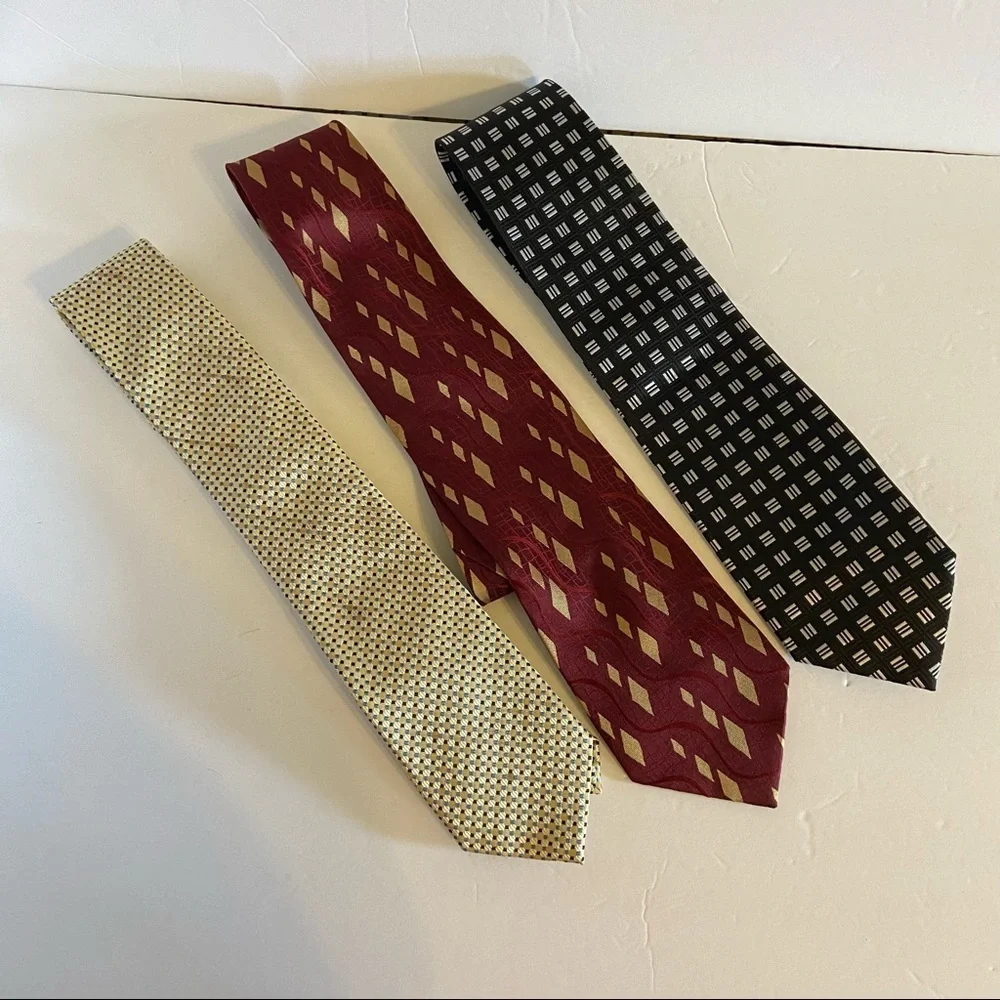 Lot of 3 Men's Neck Ties Gold Burgundy Maroon Black